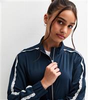 Girls' Navy Lace Stripe Jacket New Look