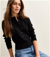 Women's Petite Black Compact Knit Crew Neck Cardigan New Look