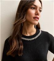 Women's Petite Black Embellished Neckline Top New Look