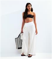Women's White Shirred Waist Wide Leg Trousers New Look