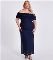 Women's Curve Navy Off The Shoulder Floral Trim Maxi Dress Quiz New Look