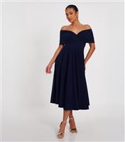 Women's Navy Bardot Wrap Midi Dress Quiz New Look