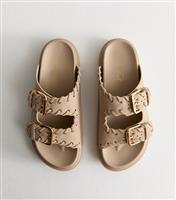 Women's Camel Faux Suede Whipstitched Strap Flatform Sandals New Look