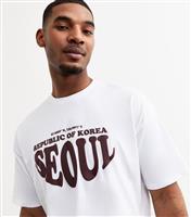 Men's White Oversized Seoul Print T-Shirt New Look