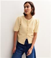 Women's Light Yellow Midweight Knit Short Sleeve Cardigan New Look