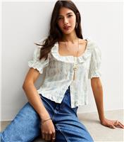 Women's Blue Floral Print Button Through Blouse New Look