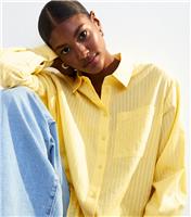 Women's Bright Yellow Cotton Stripe Print Long Sleeve Shirt New Look