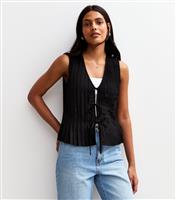 Women's Black Pleated Tie Front Sleeveless Top New Look