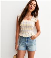 Women's Yellow Checked Shirred Cami Top New Look