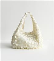 White Sequinned Organza Clutch Bag New Look