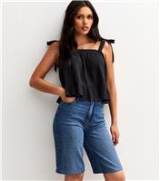 Women's Black Textured Tiered Hem Tie Strap Top New Look