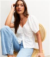 Women's White Cotton Broderie Anglaise Blouse New Look