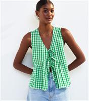 Women's Green Gingham Check Tie Front Top New Look
