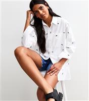 Women's White Cactus Embroidered Long Sleeve Shirt New Look