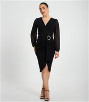 Women's Petite Black Chiffon Ruched Midi Dress Quiz New Look