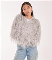 Women's Grey Faux Fur Cropped Jacket Pink Vanilla New Look