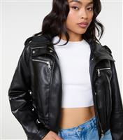 Women's Black Faux Leather Pocket Detail Biker Jacket Pink Vanilla New Look