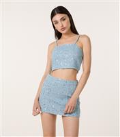 Women's Blue Sequin Crop Top Pink Vanilla New Look
