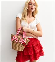 Stone Gingham Bow Mini Basket Bag New Look