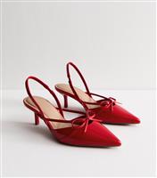 Women's Red Faux Patent Bow Appliqued Slingback Pumps New Look