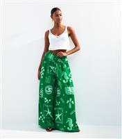 Women's Green Sea Print Palazzo Trousers New Look
