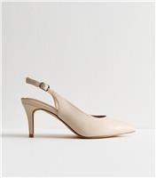 Women's Extra Wide Fit Cream Faux Leather Slingback Court Shoes Vegan New Look