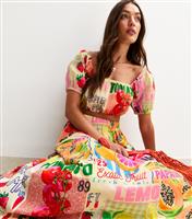 Women's Multicoloured Fruit Print Midi Skirt New Look