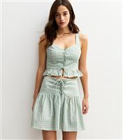 Women's Green Check Print Lace Up Mini Skirt New Look