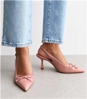 Women's Wide Fit Pink Faux Patent Bow Applique Slingback Pumps Vegan New Look
