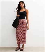 Women's Burgundy Diamond Pattern Sarong Midi Skirt New Look