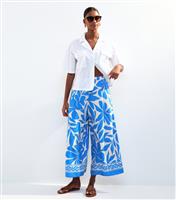 Women's Blue Leaf Print Cropped Wide Leg Trousers New Look