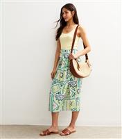 Women's Green Tile Print Sarong Midi Skirt New Look