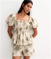 Women's Cream Palm Print Shorts New Look