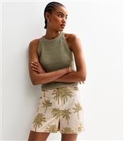 Women's Tall Cream Palm Print Shorts New Look