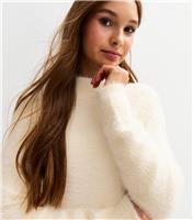 Girls' Cream Textured Knit High Neck Jumper New Look