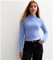 Girls' Light Blue Textured Knit High Neck Jumper New Look