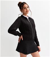 Girls' Black Cable Knit Zip Through School Cardigan New Look