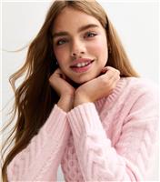 Girls' Pink Cable Knit Jumper New Look