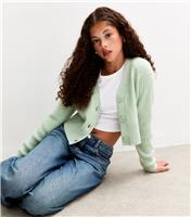 Girls' Mint Green Ribbed Raglan Sleeve Cardigan New Look