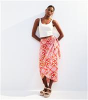 Women's Pink Tile Print Sarong Skirt New Look