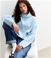 Girls' Blue Oversized Roll Neck Jumper New Look