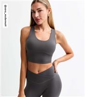 Women's by Zara McDermott Dark Grey Stretch Scoop Neck Sports Crop Top Rise New Look