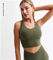 Women's by Zara McDermott Khaki Stretch Scoop Neck Sports Crop Top Rise New Look
