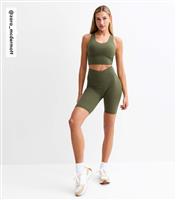 Women's by Zara McDermott Khaki Stretch Crossover Front Shorts Rise New Look