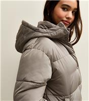 Girls' Dark Grey Oversized Hooded Padded Jacket New Look