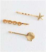 Pack of 3 Gold Tone Shell Hair Slides New Look