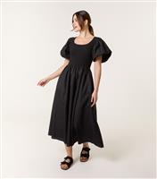 Women's Black Puff Sleeve Midi Dress Blue Vanilla New Look