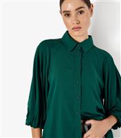 Women's Dark Green Puff Sleeve Shirt Apricot New Look