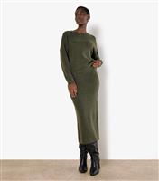 Women's Dark Khaki Waffle Knit Midi Skirt Apricot New Look