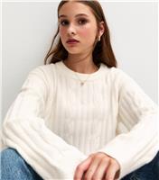 Girls' Cream Slouchy Cable Knit Jumper New Look